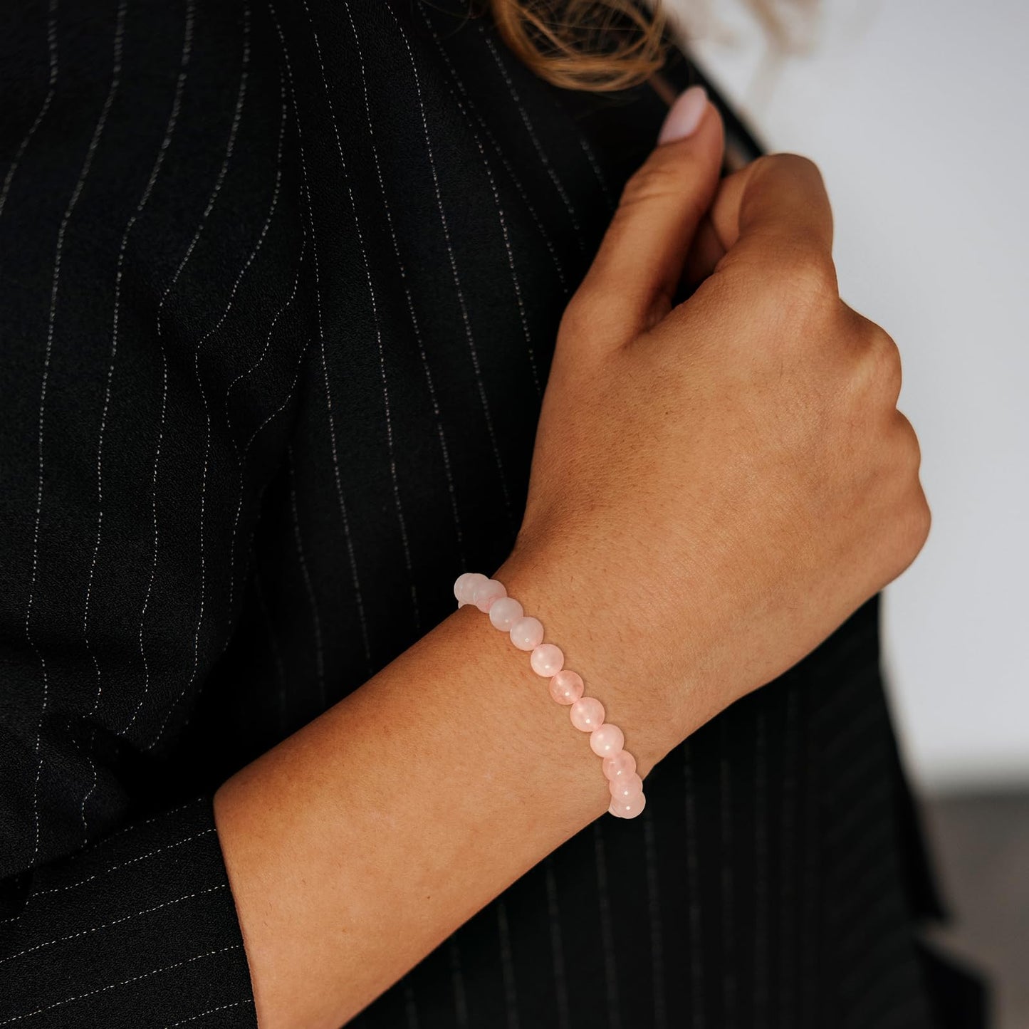 Gnamy Rose Quartz Crystal Beaded Bracelet for Women, Gemstone Bracelet Natural Stone Anxiety Healing Handmade Protection Birthday Christmas Valentines Jewelry Gifts for Best Friend Her Mom Daughter Girlfriend