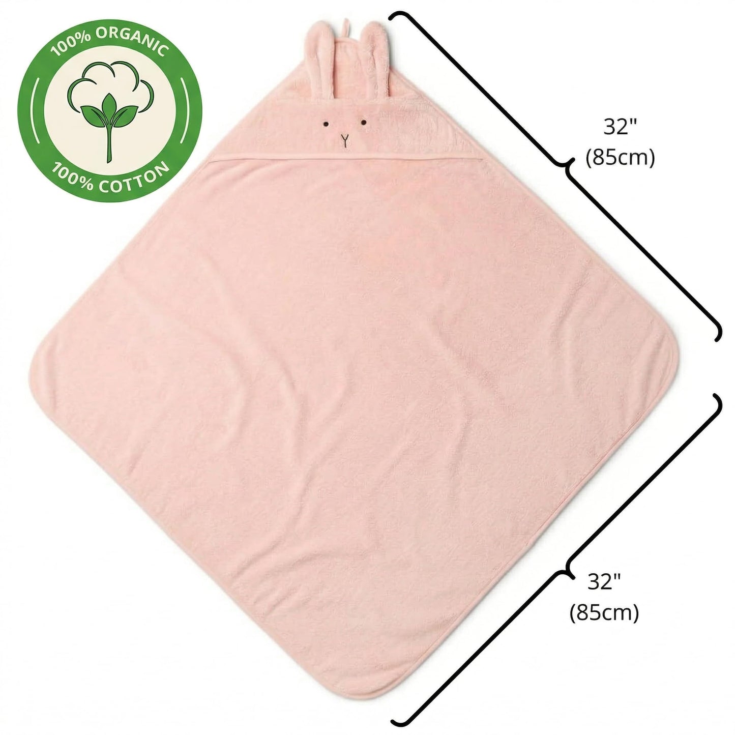 Huxie Baby Hooded Towel – Organic Cotton Baby Bath Towels – Baby Towels, Baby Bath Towels for Baby Girl, 32" x 32" Super-Soft and Absorbent Baby Towels for Newborn (Rabbit - Blush)