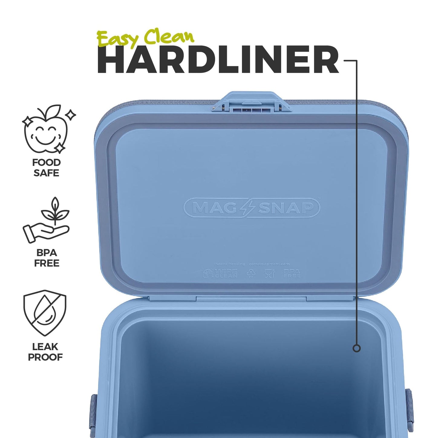 CORE Magnetic No Zip 24 Can Soft Cooler | Insulated Hard Liner Ice Chest Box | Best Portable Soft Cooler for Food & Beverages for Tailgating, Car Camping, and Family Beach Picnics (Steel Blue)