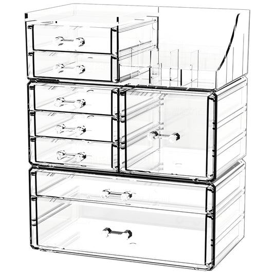 Cq acrylic Clear Makeup Organizer and Storage Stackable Skin Care Cosmetic Display Case with 8 Drawers Make up Stands For Jewelry Hair Accessories Beauty Skincare Product Organizing