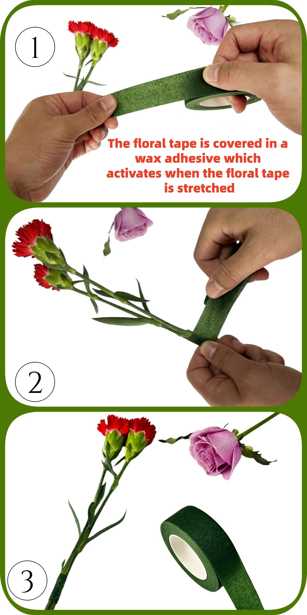 TIAMALL 6 Rolls 1 inch Wide Floral Tape Dark Green Flower Tape for Bouquet Stem Wrapping and Floral Crafts (6)
