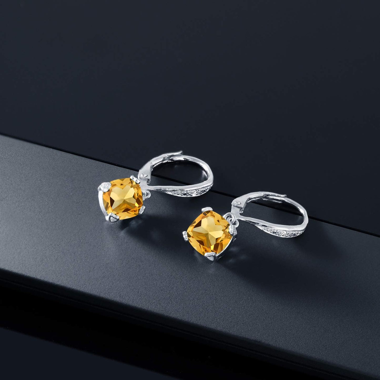 Gem Stone King Drop Dangle Earrings For Women | 7MM Cushion Cut Gemstone Birthstone and Diamond | 925 Sterling Silver | Jewelry Gift for Mom Wife Her | Citrine-November | Sterling Silver