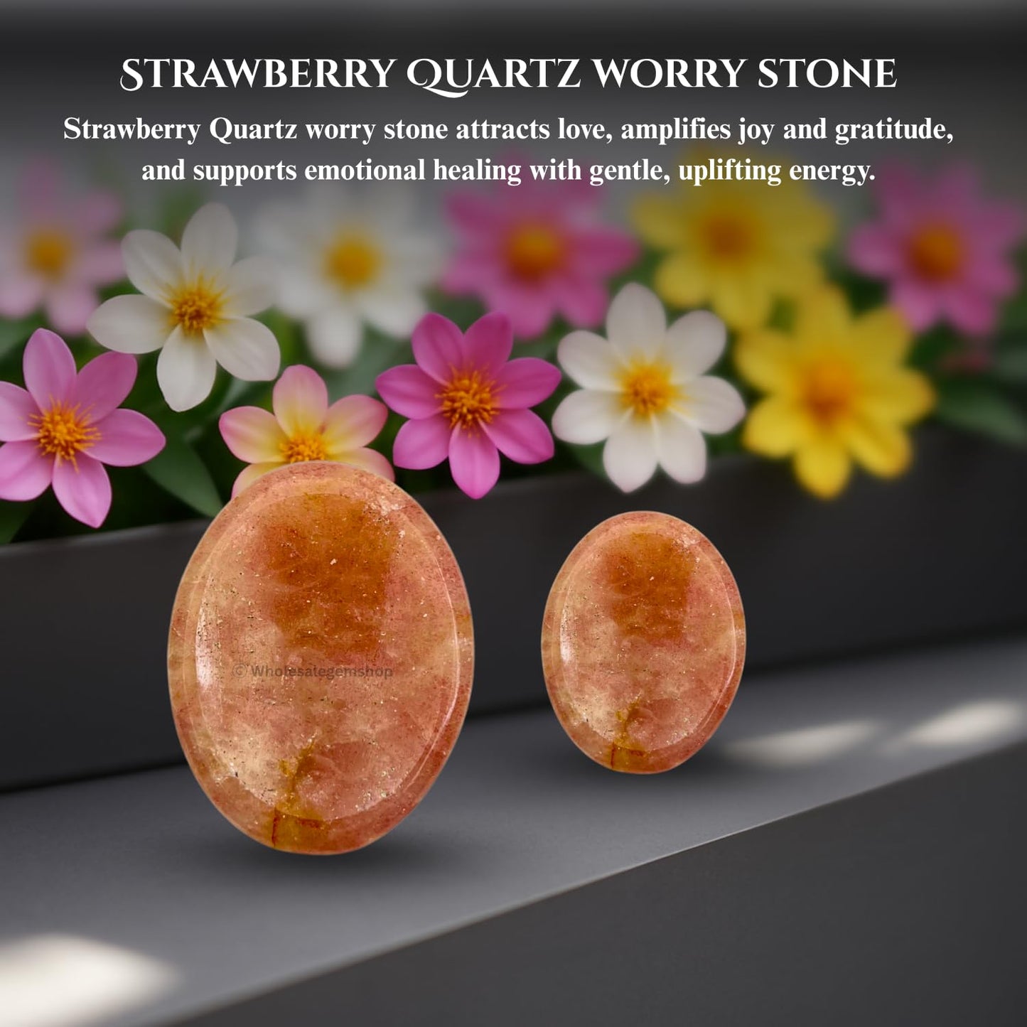 GEMSCITE Strawberry Quartz Thumb Worry Stones Metaphysical Gemstone Crystal Healing Reiki Men Women Gift FENG Shui Positive Energy Love Wellness Palm Stones Wicca Powerful