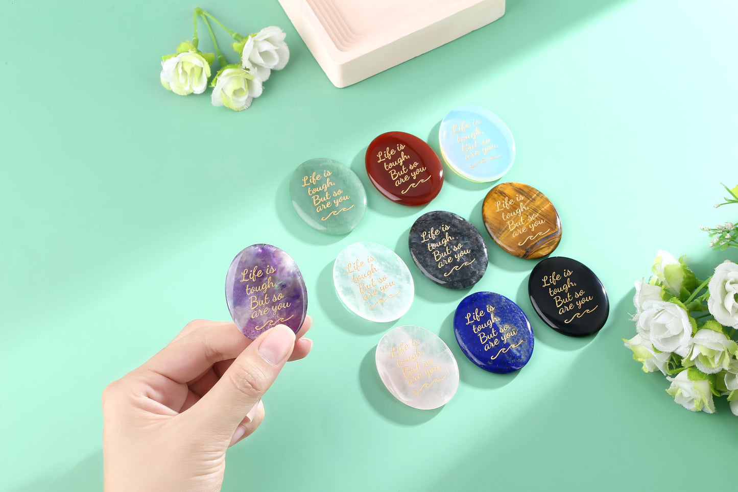 NUKAYAI Inspirational Gifts Worry Stone Opalite Crystal Crystals and Healing Stones Natural Meditation Accessories Gemstones Pocket Stress Relief Anxiety Relief Items Trinkets Gifts for Women Men