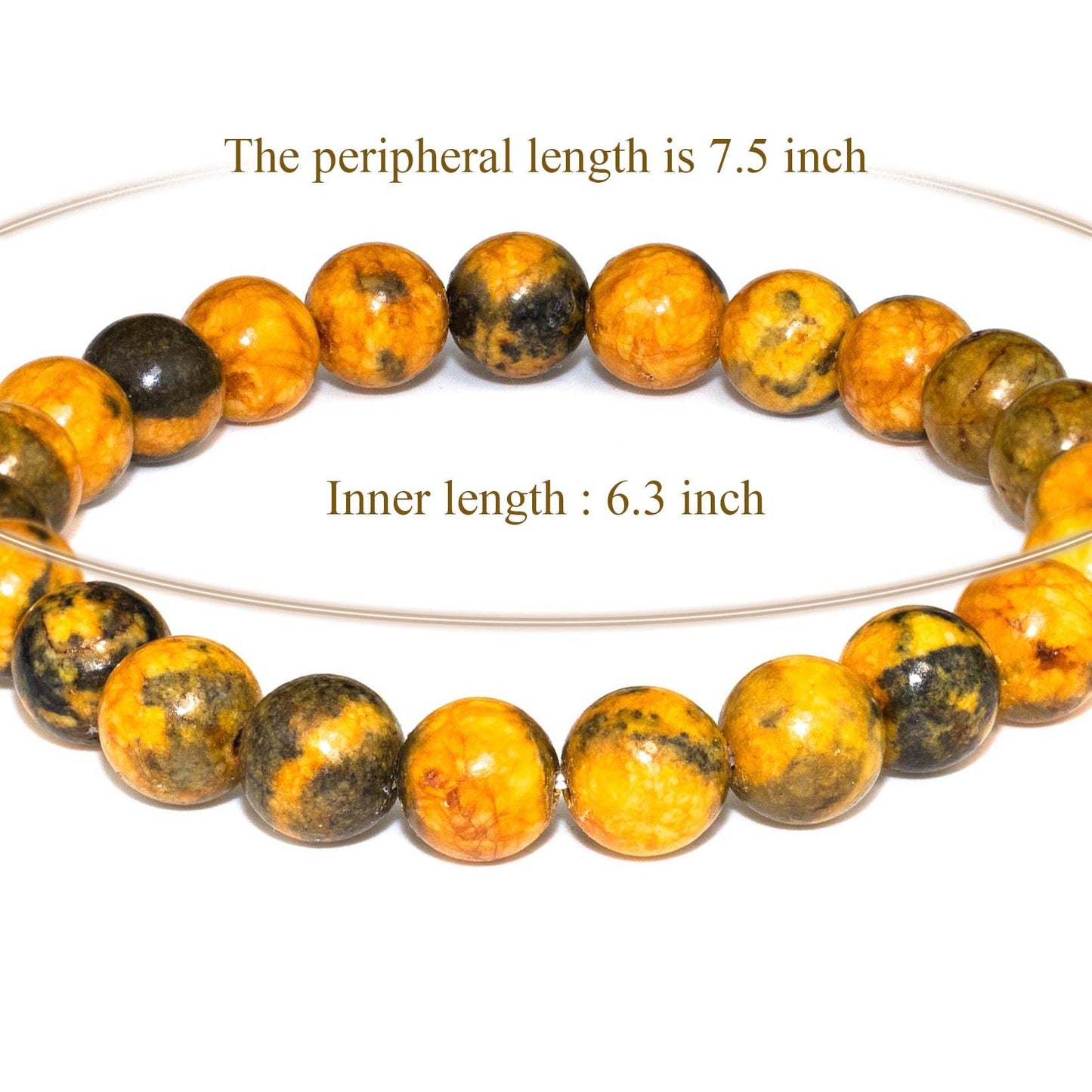 DAZCOLO 8mm Natural Gemstone Stretch Bracelet, Handmade Unisex Crystal Bracelets for Meditation, Yoga, Spiritual Healing & Positive Energy (Bumblebee Jasper)