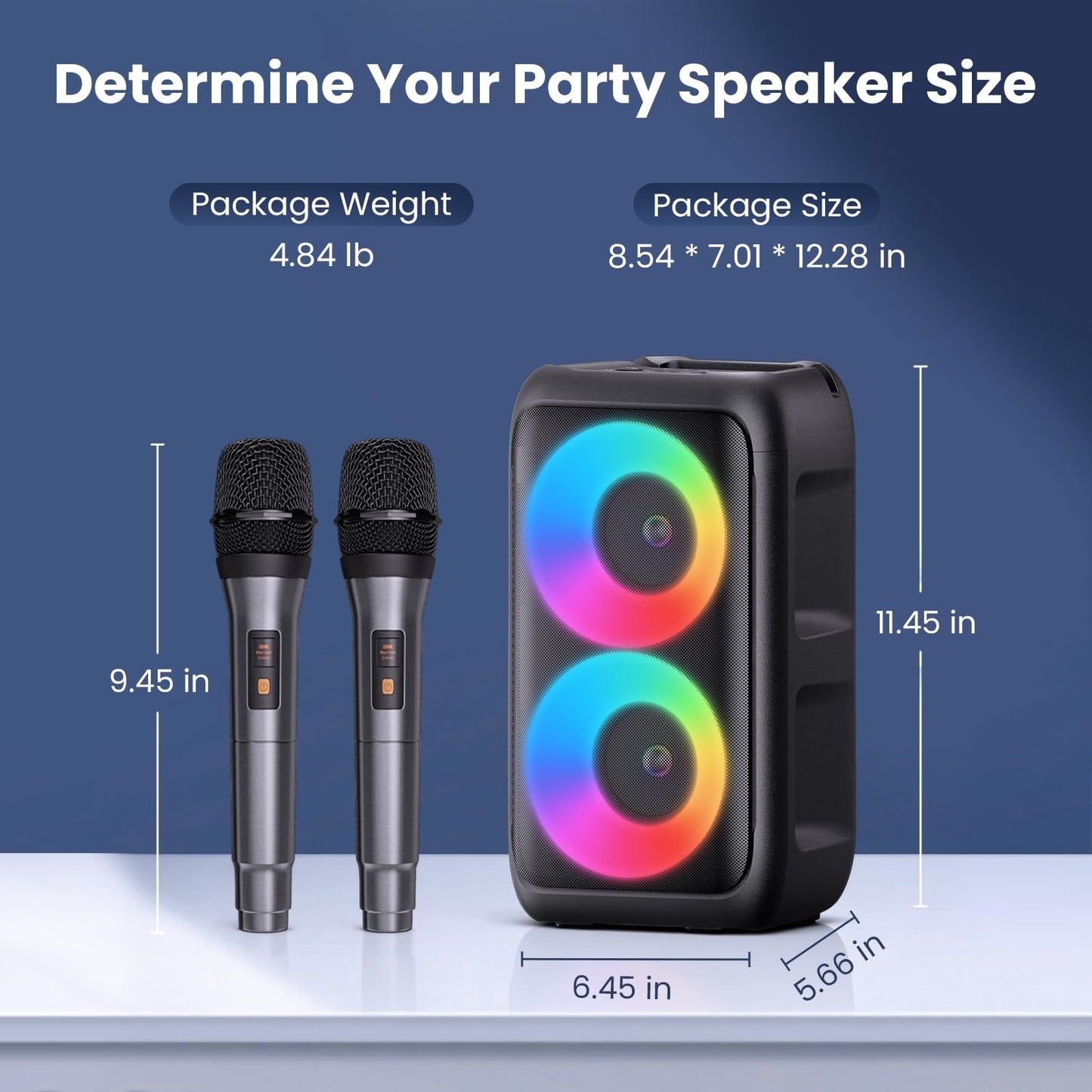Bluetooth Speaker with 2 Wireless Microphones - Big Party Speaker for Adults Kids Karaoke with Lights - Portable Rechargeable Floorstanding Speakers Support TWS/AUX/USB/TF Card for Home Party Gift