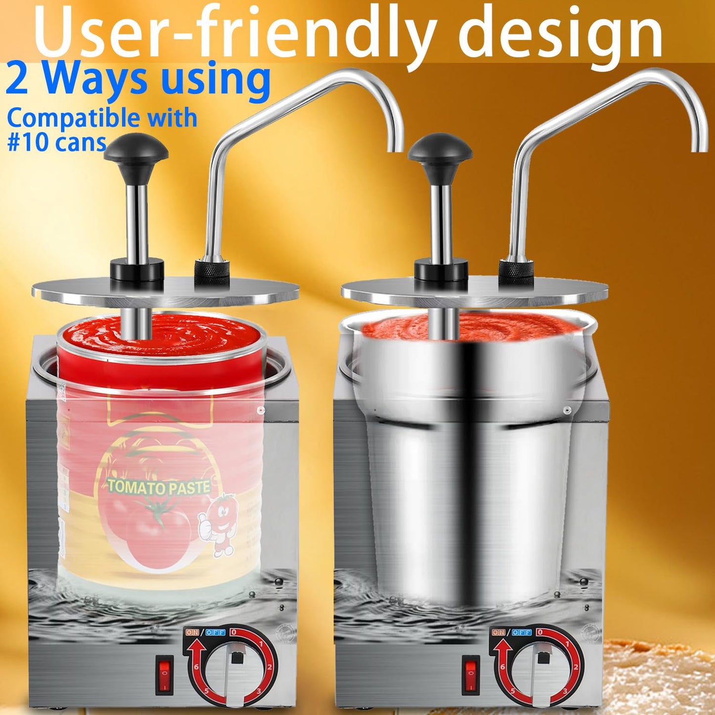 Nacho Cheese Dispenser with Stainless Steel Pump, 4.3 QT Sauce Warmer, 86-194℉ 6 Temperature Levels Adjustable Heater, Commercial Hot Fudge Chocolate, Hot Chili, Caramel, Peanut Butter Electric Warmer
