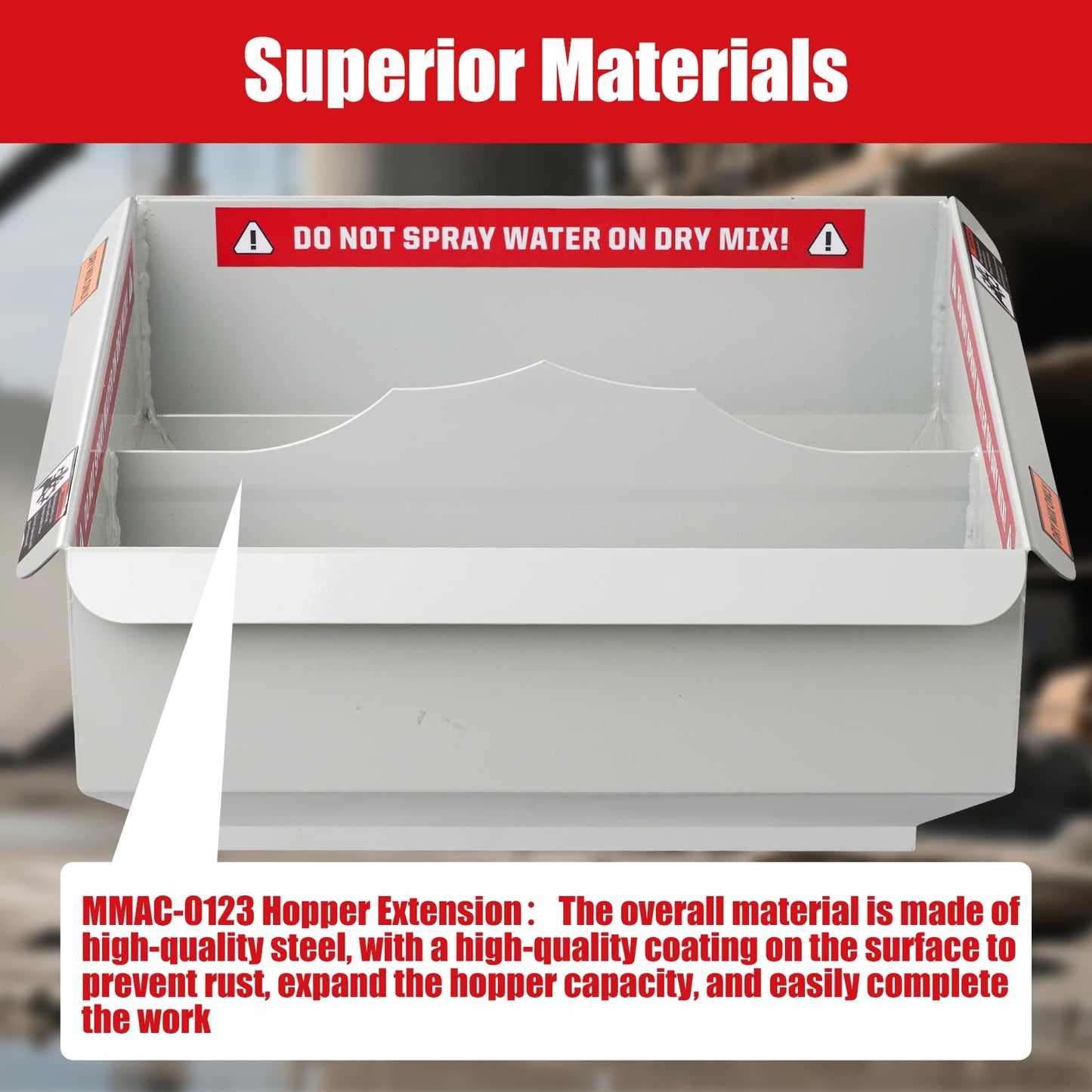 MMAC-0123 Hopper Extension, compatible with MUD MIXER MMXR-3221, Increases Your Mixer From 120 Pounds to 300 Pounds, Improving Your Work Efficiency