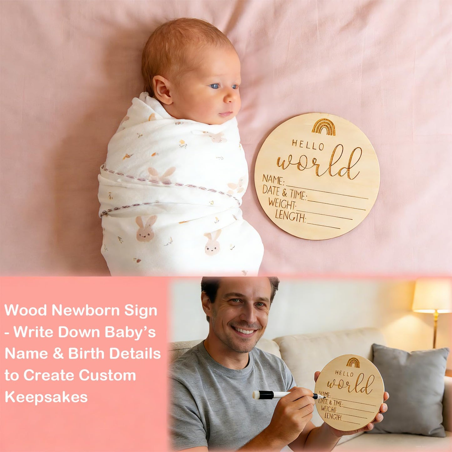 New Mom Gifts for Women, Pregnancy Gifts for New Parents,Gift Set with Swaddle Blanket & Easter Bunny Rattle, Baby Shower & Gender Reveal for First Time Moms & Expecting Parents
