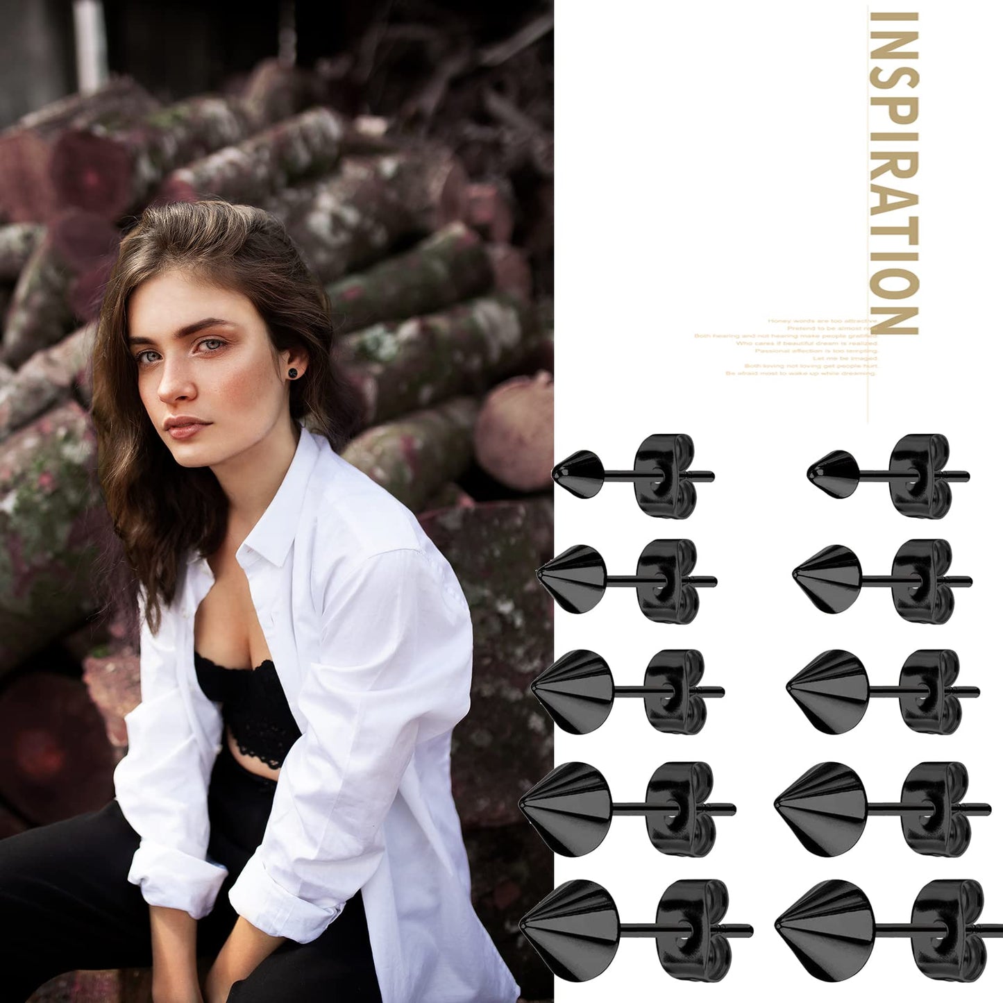 Aroncent 5 Pairs Fake Gauge Black Earrings Stainless Steel Fake Taper Spike Earrings Fake Plug Earrings Goth Punk Accessories Valentines Day Halloween Christmas Gift for Men Women
