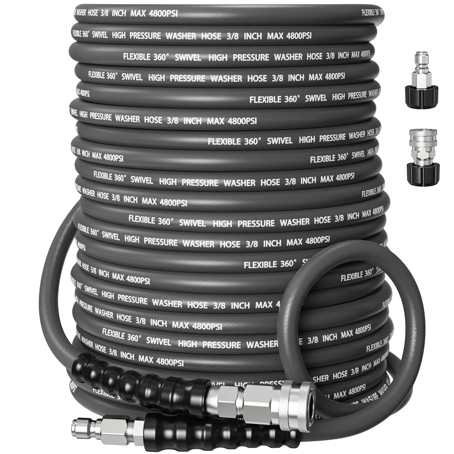 VIVIDWASH Kink-Resistant 3/8" Pressure Washer Hose 4800PSI(150FT),Steel Wire Braided Wear Resistant Rubber for Commercial, Industrial and Residential Use,Hot&Cold Water Hose with 3/8" Quick Connect