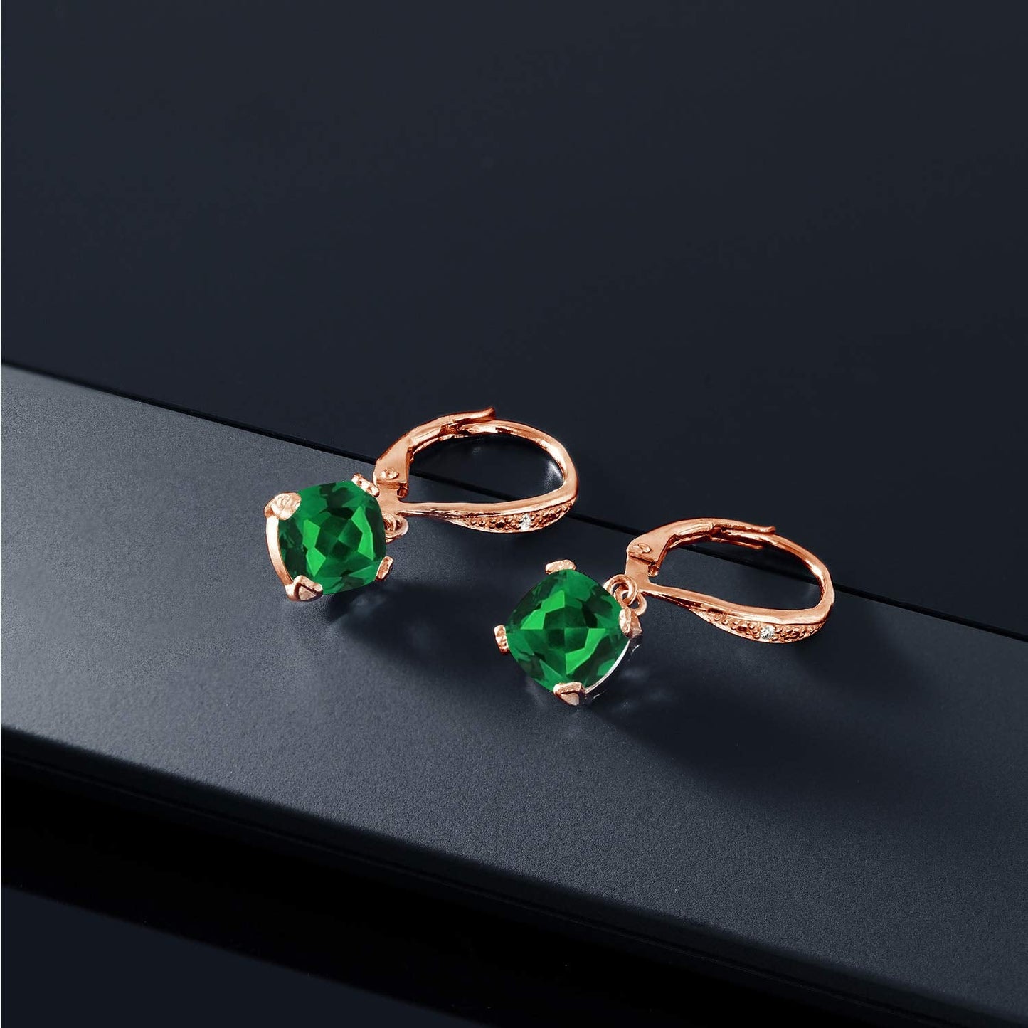 Gem Stone King Drop Dangle Earrings For Women | 7MM Cushion Cut Gemstone Birthstone and Diamond | 925 Sterling Silver | Jewelry Gift for Mom Wife Her | Nano Emerald-May | Rose Gold