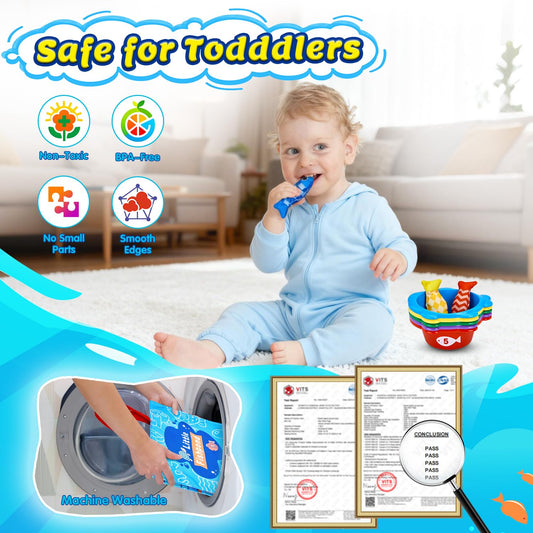 Gacoman Montessori Toys for 1 Year Old Boy Girl Birthday Gift- Cloth Fishing Game for Toddler1-3 with Stacking Cups Number Color Counting, Learning Educational Toys Baby Toys 12-18 Months