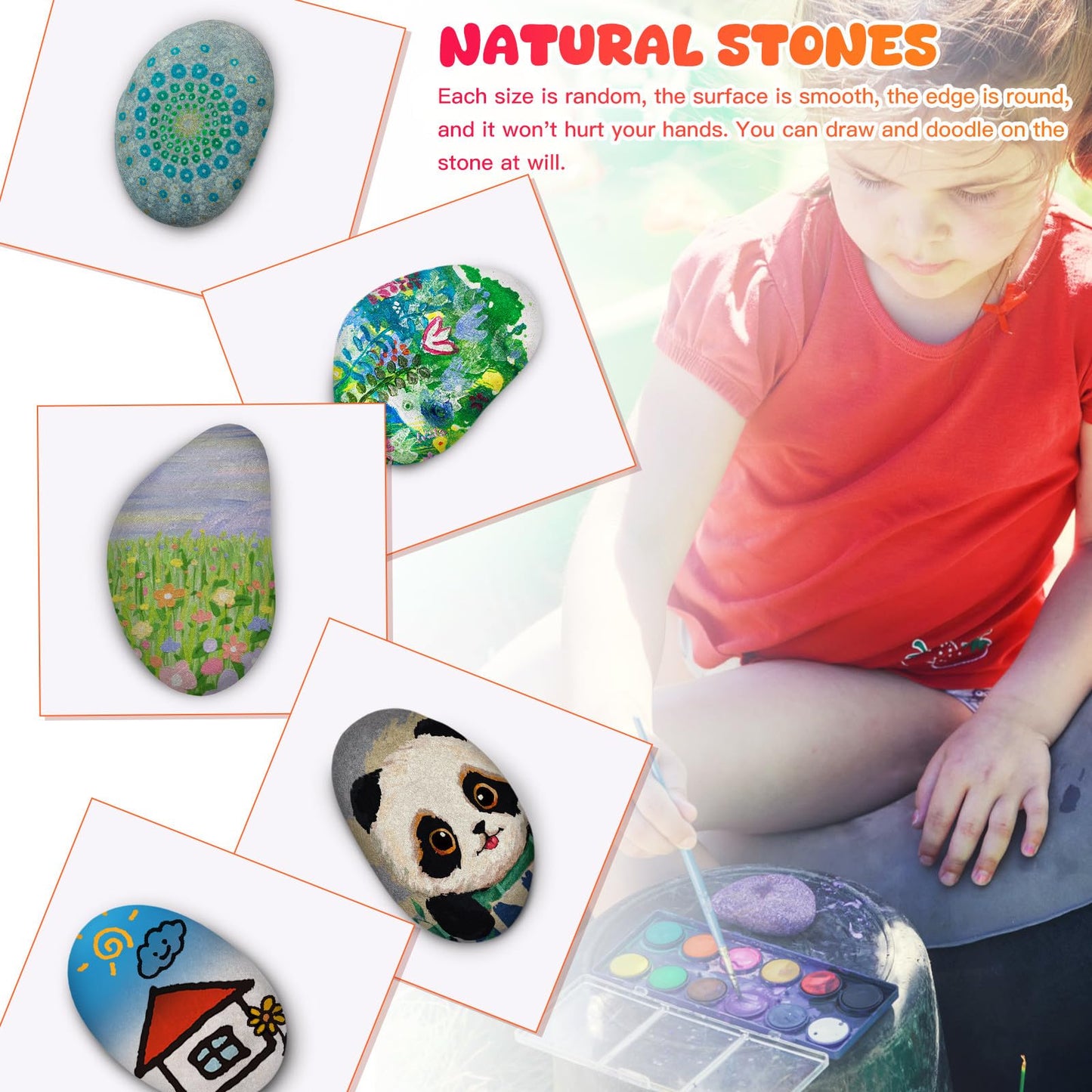 Gatuida 20pcs Painting Rocks Smooth Stones for Painting DIY Pebble Crafts Kids Creative Drawing Pebbles for Art Projects