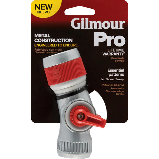 Gilmour Pro 3 Pattern Utility Hose Nozzle with Insulated Grip, Heavy Duty Hose Nozzle for Watering and Cleaning