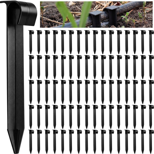 Honoson 80 Pcs Irrigation Stakes Tubing Hold Down Anchor Stakes 1/2" PE Plastic Garden Hose Stake 6 Inch Plastic Drip Tubing Anchor for Greenhouse, Lawn, Patio, Vegetable Plot