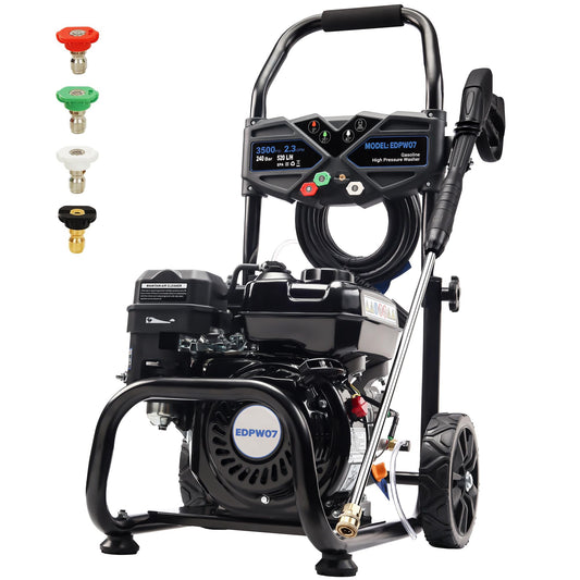 Ezasin Gas Pressure Washer 3500 PSI, 2.3 GPM Heavy Duty High Power Washer,209CC 7HP Engine with 25Ft Pressure Hose, Axial Aluminum Pump, Soap Tank, 4 Quick Connect Nozzle (Black)