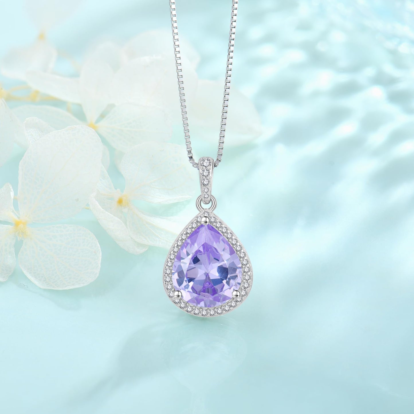 FJ Teardrop Jewelry Set for Women 925 Sterling Silver Alexandrite Necklace and Earrings Set Pear Cut June Birthstone Jewelry Gifts