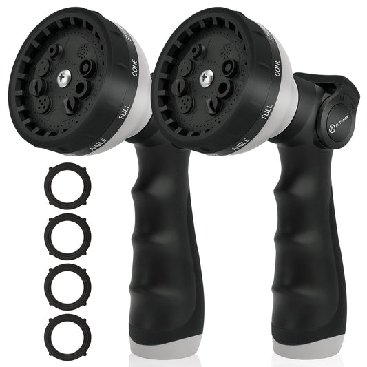 AUTOMAN Garden Hose Nozzle Sprayer - 10 Spray Patterns, 2 Pack Thumb Control Water Hose Nozzle Outdoor, Heavy Duty Spray Nozzles for Watering Garden, Cleaning Window, Washing Car, Showering Pets
