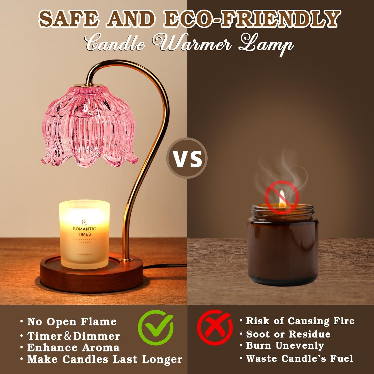 Funistree Pink Candle Warmer Lamp with Timer, Dimmable Candle Lamp Warmer, Birthday Gift Idea for Women Mom Who Have Everything, Mothers Day Birthday Gifts, Lotus Wax Melt Warmer for Jar Candles