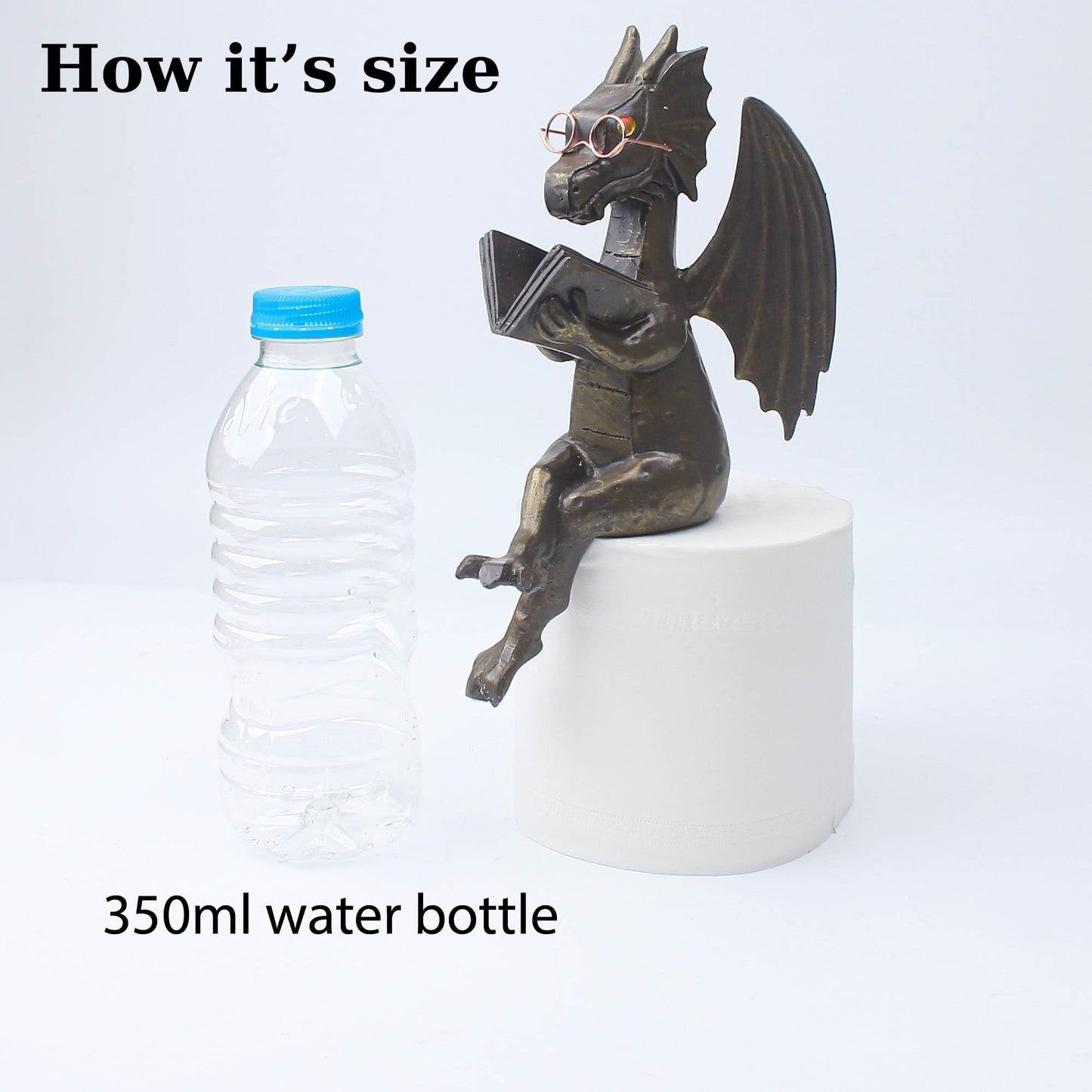Dragon Reading Book Statue Figurine Sculpture, Wearing Glass Dinosaur Mini Cute Small Creative Ornament for Garden Bookshelf Decorations Adult Shelf Home Landscaping Outdoor Desktop Housewarming
