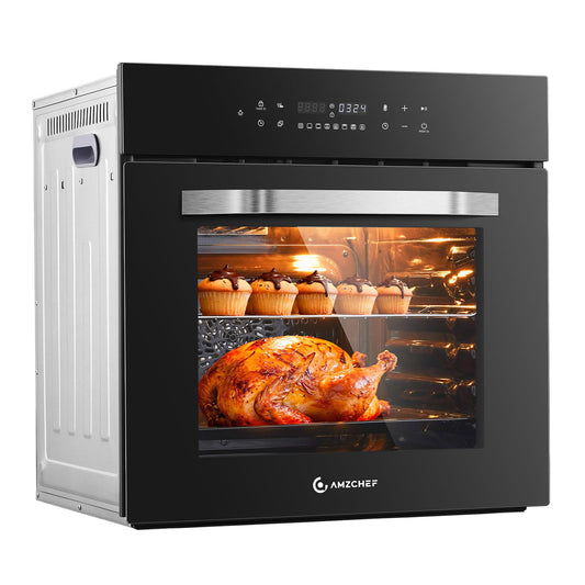 AMZCHEF Wall Ovens 24 inch Electric: 2800w Single Wall Oven with 8 Cooking Modes, 2.72 Cu.Ft. Electric Wall Oven, Convection Oven with Touch Control, Black