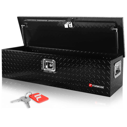 FORWODE 39 Inch Truck Bed Tool Box, Aluminum Heavy Duty Trailer Tool Box for Pickup Truck Bed RV, Toolbox Storage box with Handle and Lock - Black