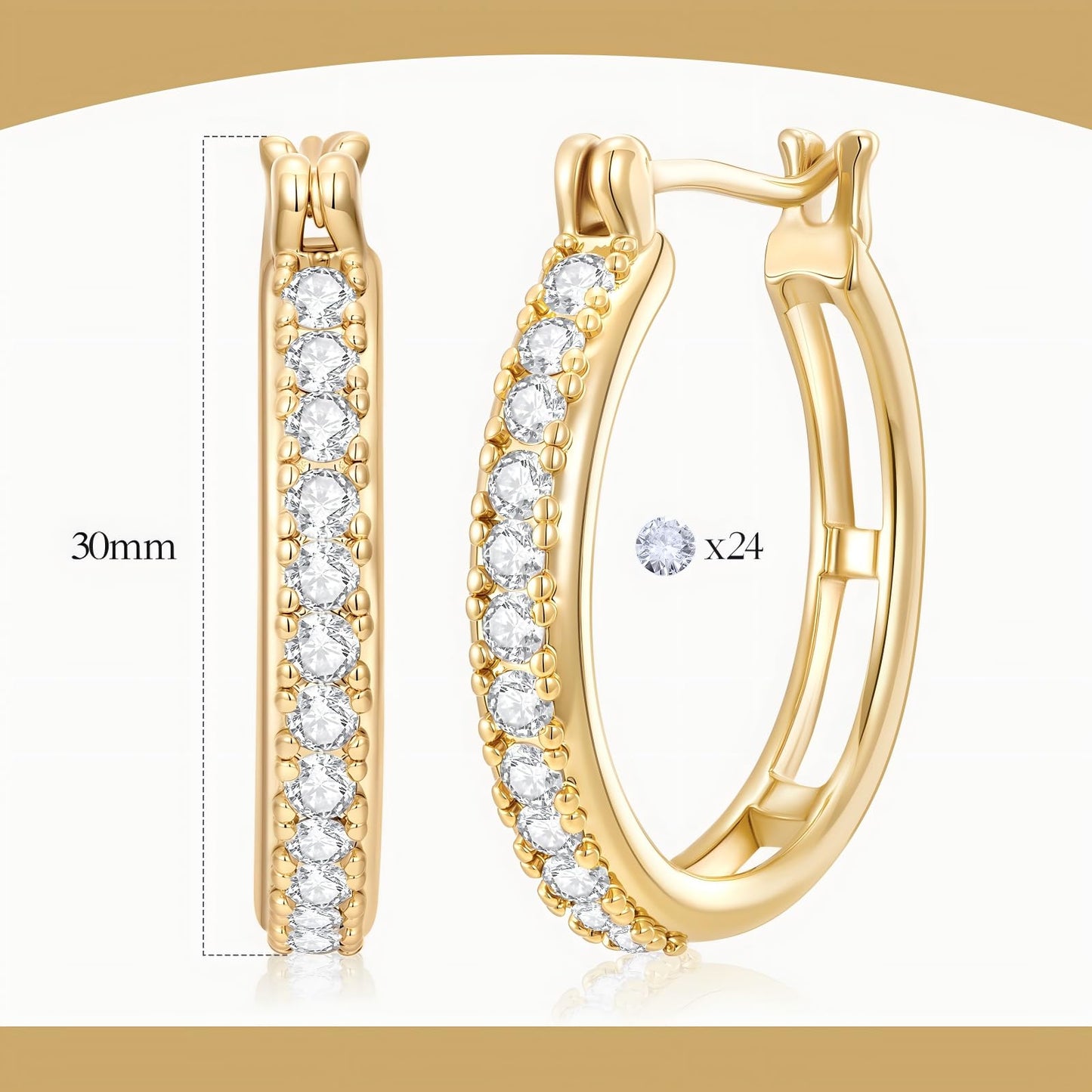 14K Gold Earrings for Women Small 14K Gold Hoop Earrings Trendy 30mm Womens Gold Huggie Earring with Cubic Zirconia Hypoallergenic