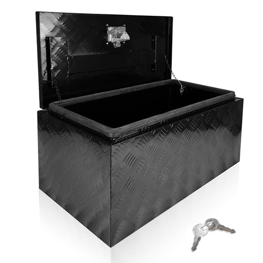 Fsehyue 30x14x16 Inch Aluminum Truck Tool Box Heavy Duty Pickup Storage Box Underbody Truck Box Diamond Plate Toolboxes with Lock and Keys Suitable for Truck Bed Pickup RV Trailer Black