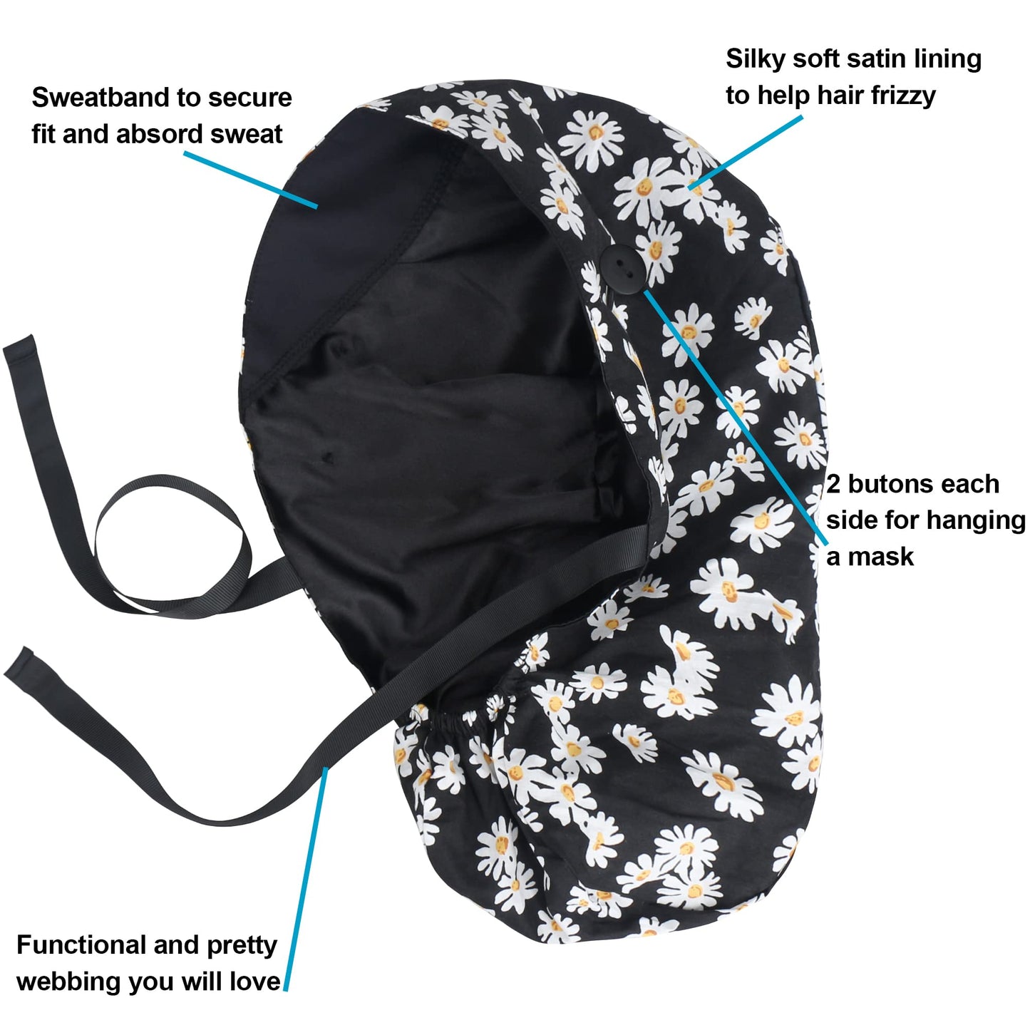 ABAMERICA Ponytail Scrub Caps for Women Surgical Caps Nurse Hat with Functional Ponytail Holder for Long Hair, Single or Satin-Lined