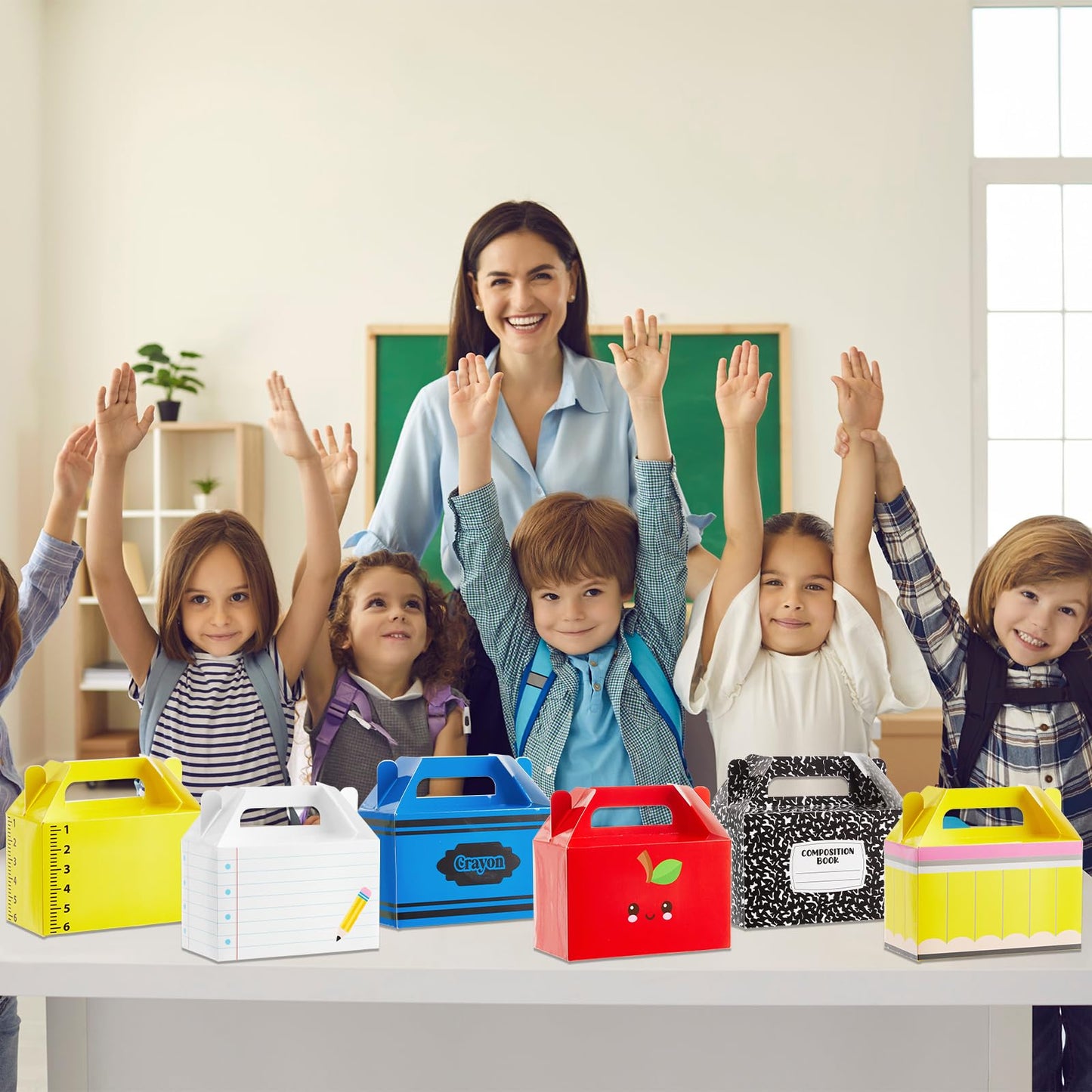 12Pcs Back to School Gift Boxes First Day of School Party Treat Boxes Pencil Crayon Apple Goodie Candy Box Teacher Appreciation Party Favor for Student Preschool Kindergarten Classroom Decorations