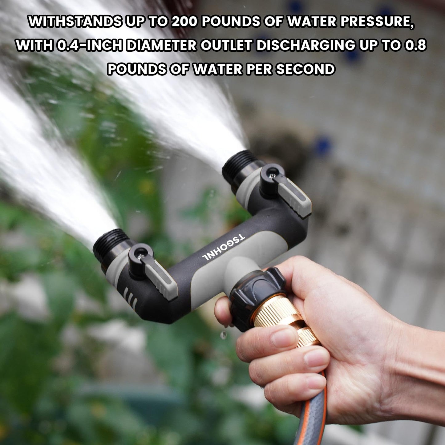 Yayamz Garden Hose Splitter, 3/4-Inch Hose Manifold, Outdoor Faucet Adapter - Soft TPR Covering - Lightweight Non-Slip Sun-Resistant 2-Way Valve（Gray）