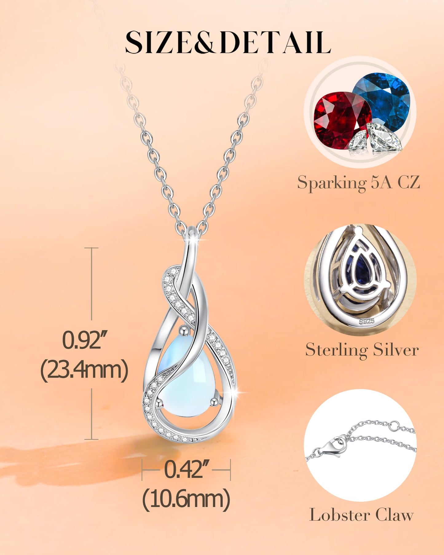 FANCIME Moonstone Necklace June Birthstone Sterling Silver Infinity Knot Pendant Necklace Gemstone Fine Jewelry Birthday Mothers Day Gifts for Women Her Mom