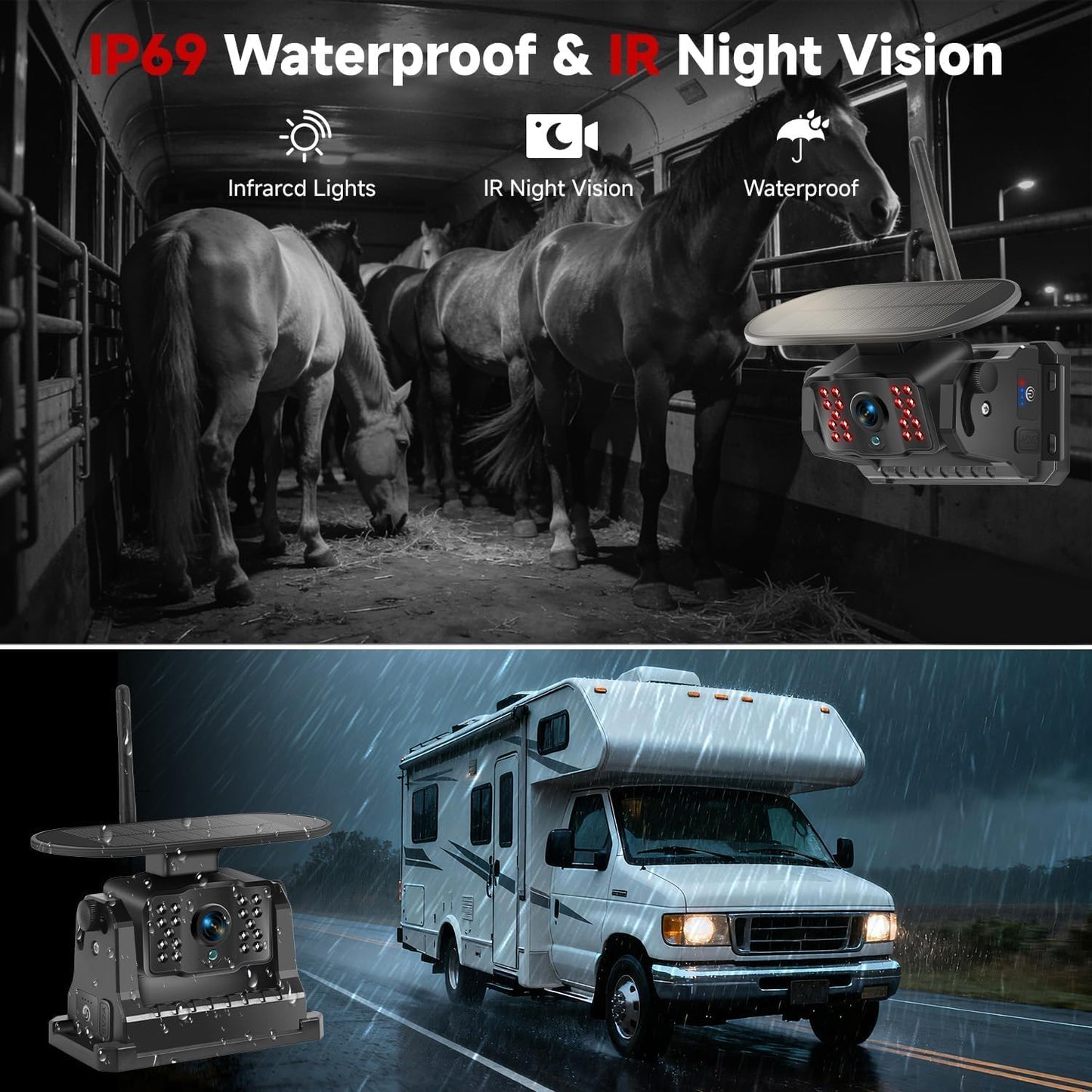 Venluna Dual Wireless Magnetic Backup Camera for Trailer - 7” 1080P HD 4CH Monitor with Solar 15000mAh Rechargeable Night Vision Rear Camera, DVR Loop Recording Waterproof No Delay for Truck,RV,Camper