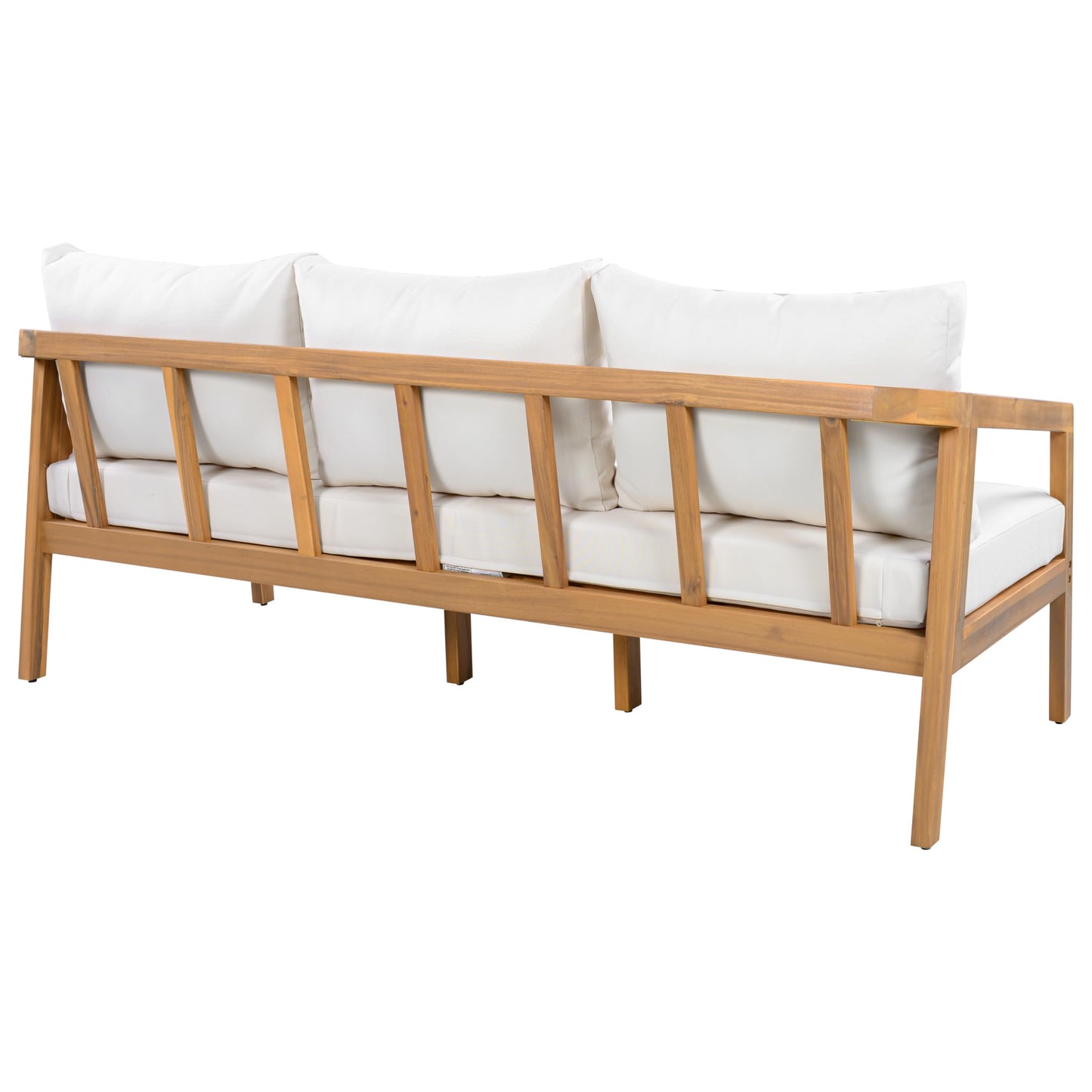 Christopher Knight Home Sures 5-Seater Patio Furniture Set with Removable Cushion, 4 Piece Outdoor Acacia Wood Conversation Set, Sold Wood Outdoor Sectional Sofa Set with Coffee Table, Natural+Beige