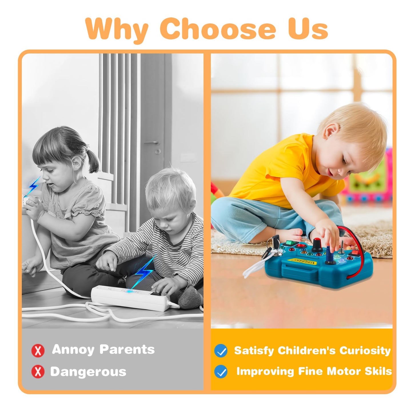 Laiydontos Toddler Toys LED Busy Board,Montessori Toy for 1-3 Year Old, Kids Sensory Board, Light Switches Preschool Learning Activities Travel Toy for 1 2 3 4 Boys Girls Birthday