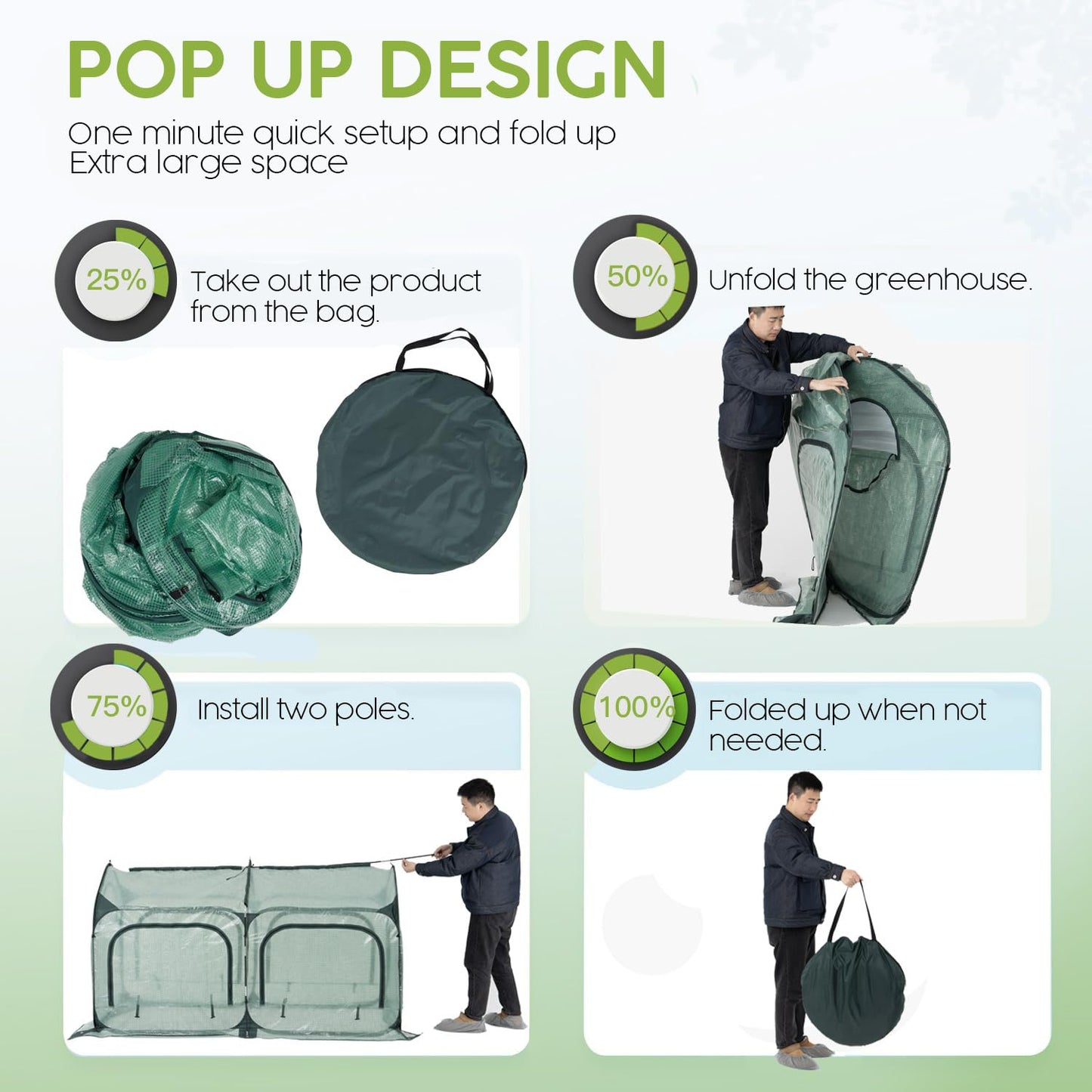 Pop up Greenhouse Tent Cover Tunnel Plant House,Large Gardening Flower Sunshine Room with Mesh Windows,Backyard PE Cover for Cold Frost Protector with Stakes and Rope Guys (Large Size)