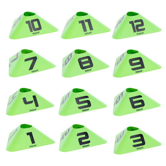 GoSports Modern Sports Cones - 12 Pack with Numbered Cones - Great for Soccer, Basketball, Football and More