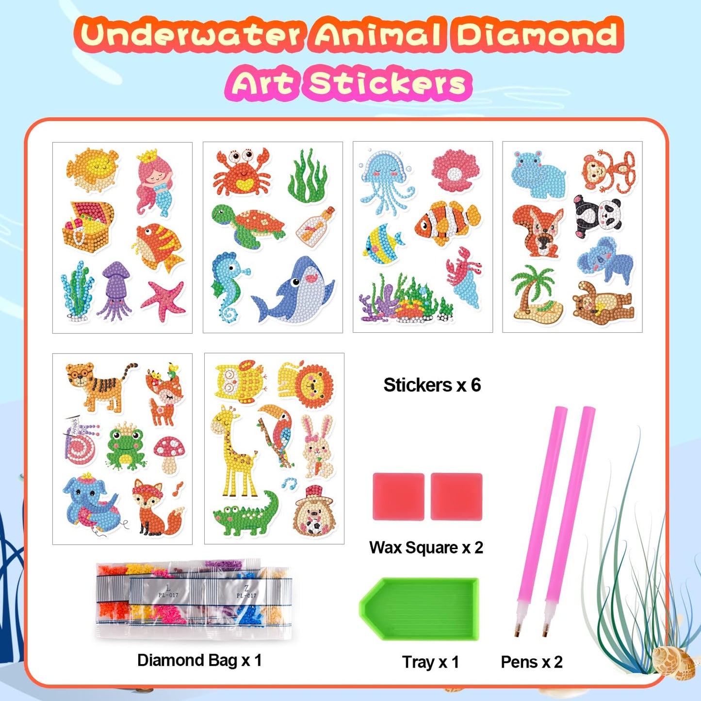 Labeol Diamond Art Kits for Kids Boys and Girls Ages 6-8-10-12 Easy to DIY Creative Diamond Art Sticker Craft by Numbers Kits for Kids and Adult Beginners (Jungle Animals)