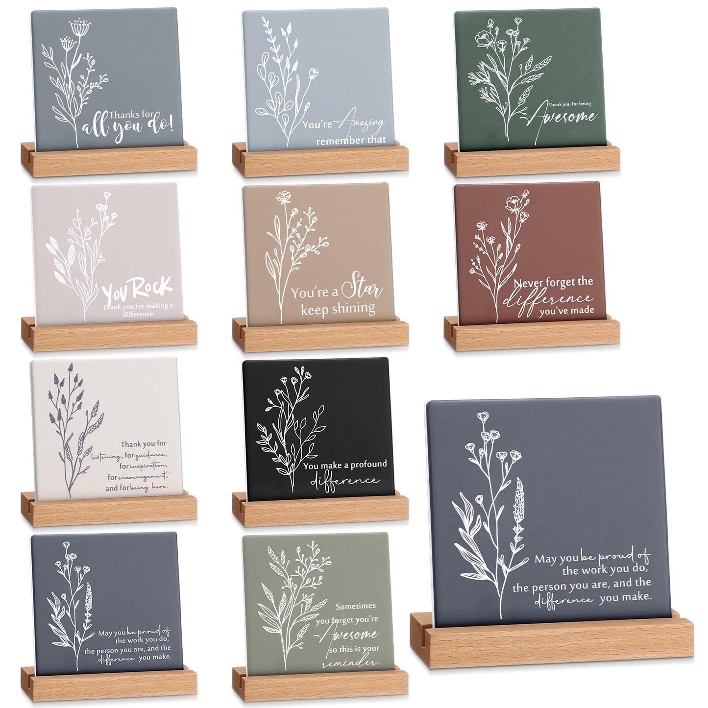 Roowest 10 Set Graduation Decorations Graduation Gifts Bulk Inspirational Desk Decor Motivational Quote Sign Table Plaques with Wooden Stand for Coworkers Teachers Thank You Favors Office Supplies
