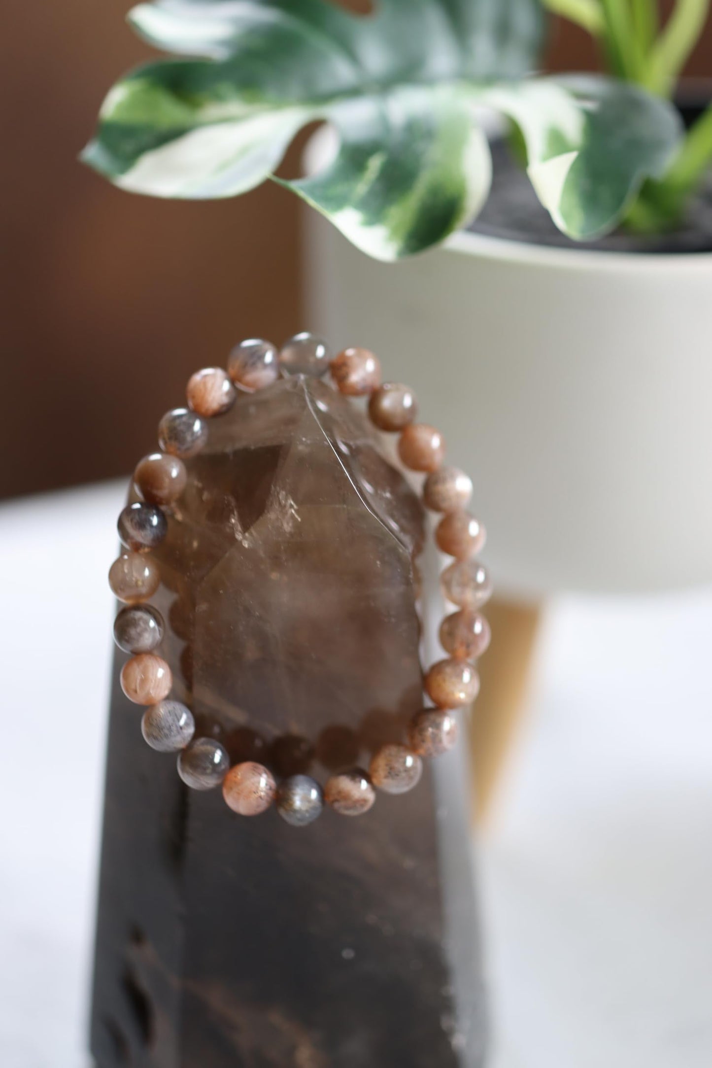 The Vida Handmade AAA+ Quality Crystal Stretch Elastic Bracelet - Nature Gemstone - Jewelry Gift - Holiday Gift - For Women & Men (Black Moonstone)