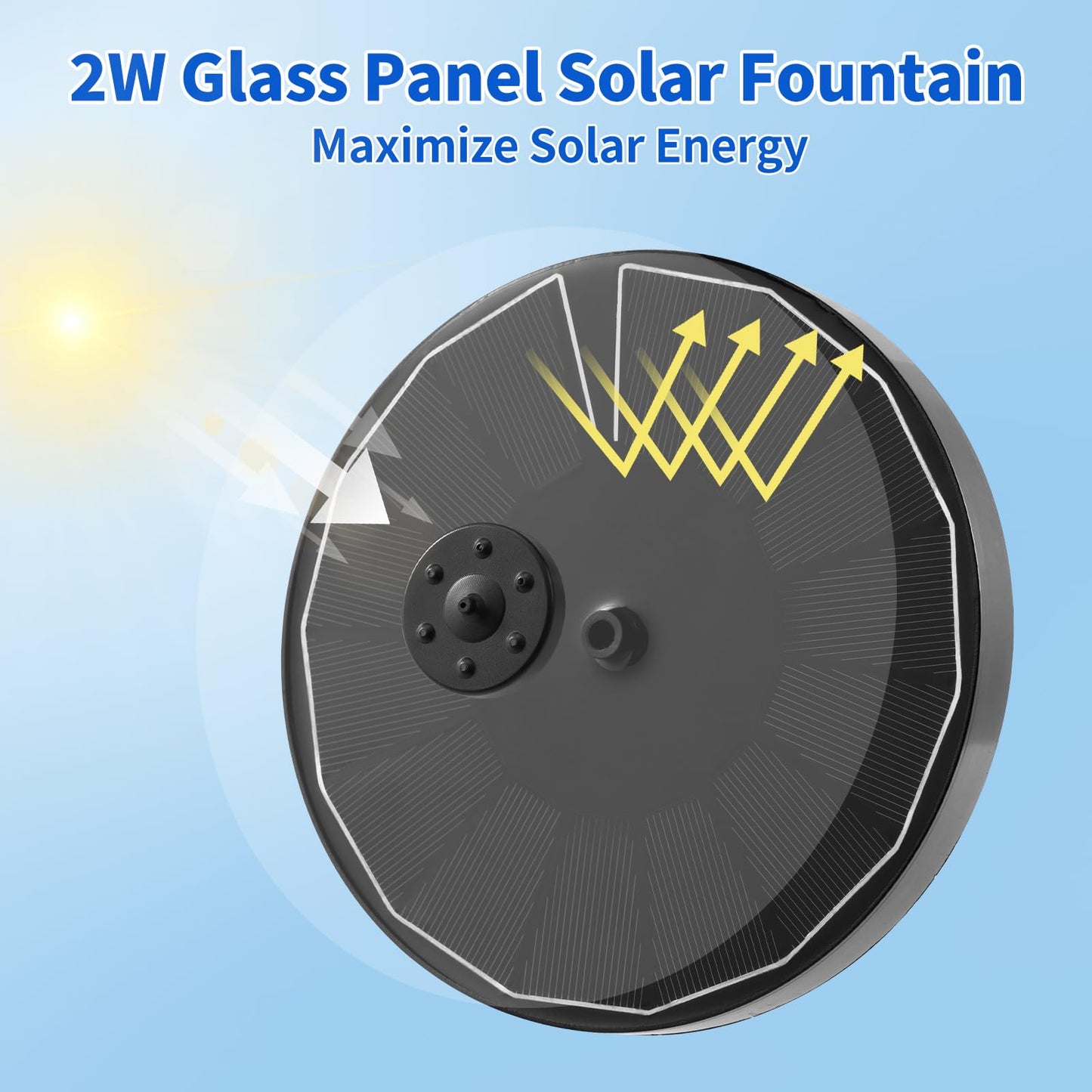 Pleneal 2W Solar Fountain Pump - Upgraded Solar Fountain for Bird Bath with 6 Nozzles, Outdoor solar Water Pump for Garden, Pond, Pool