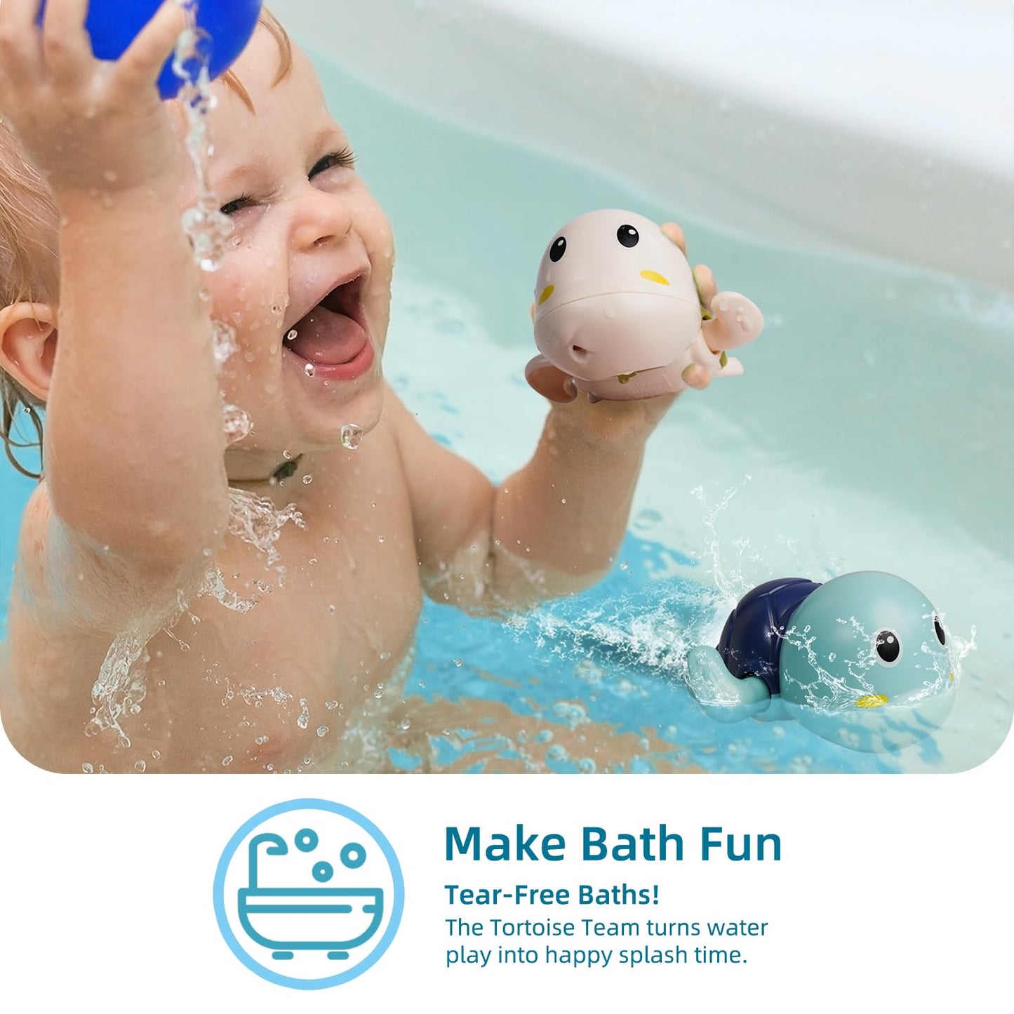 LiKee Bath Toys 3 Pack with 3 Colors | Cute Swimming Turtles Wind Up Toys for Baby Toddlers 1+ Years Old | Floating Bath & Pool Toys for Kids Age 1-3-5 | Baby Shower & Birthday Gift (Boys Girls)