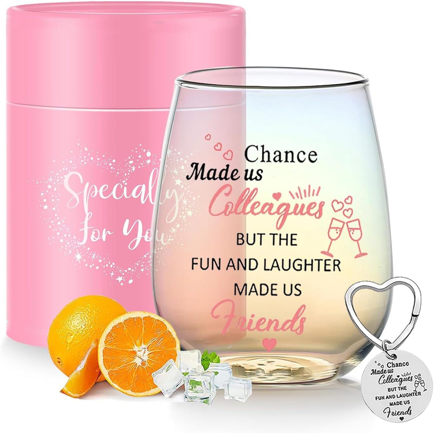 Yalucky Colleagues Iridescent Stemless Wine Glass Chance Made Us Colleagues Leaving Gifts for Coworkers Women Friends Personalised Leaving Thank You Retirement Gifts For Women 480ml (Colleague)