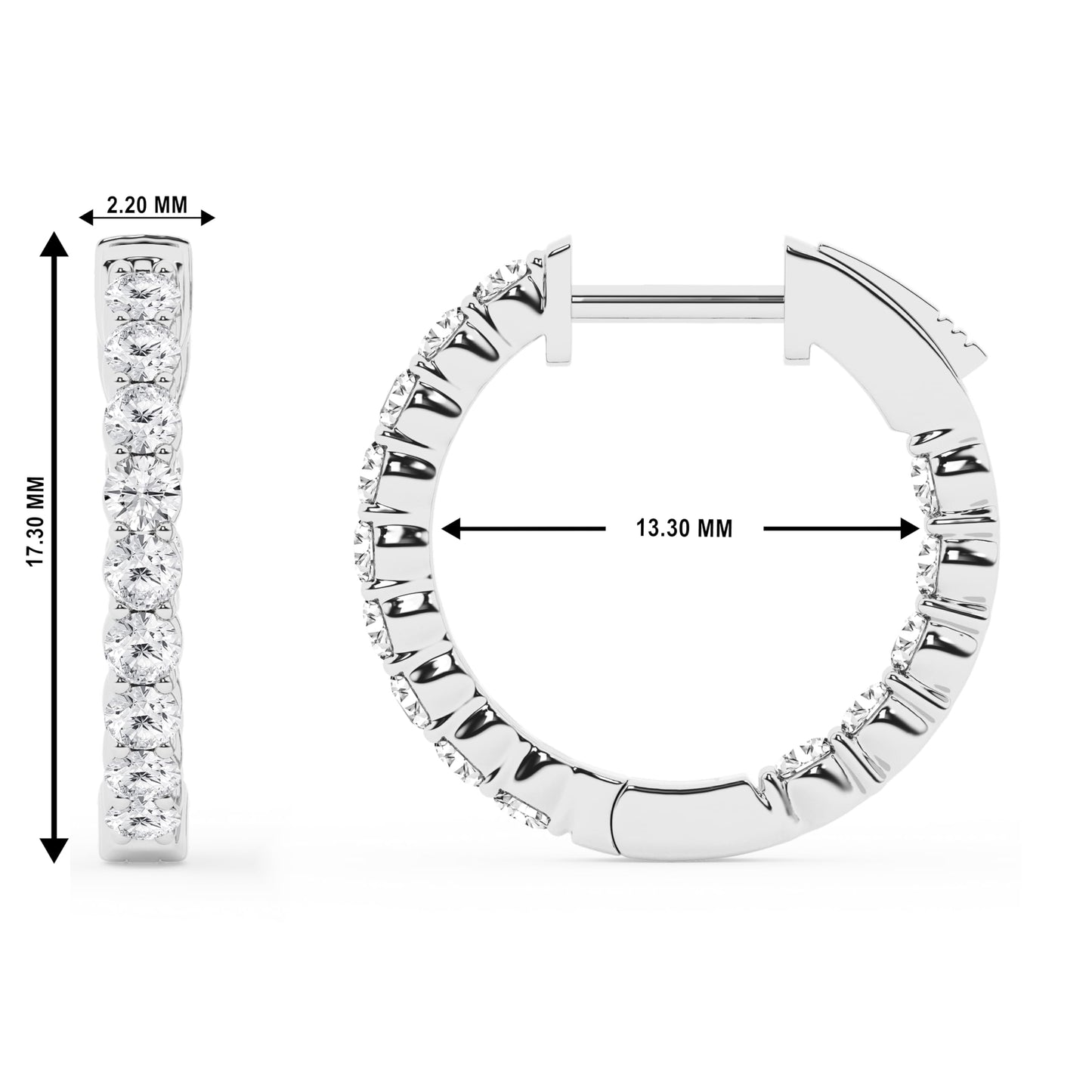 Belacqua 1.00 Carat Round Lab Grown Inside Out Diamond Hoop Earrings in Sterling Silver, Color G+, Clarity SI, Prong Set, Fine Jewelry for Women, Gift Box Included