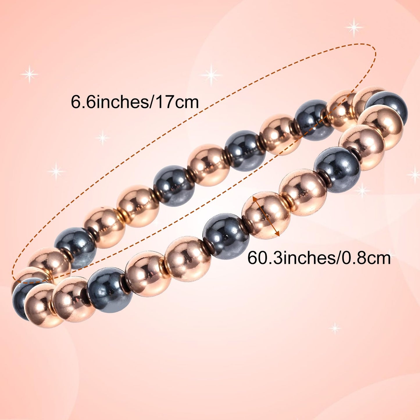 Heclia Copper Bracelet for Women and Men Hematite Beaded Stretch Bracelet with Healing Crystals Adjustable Chakra Balancing Jewelry for Energy Anxiety Relief Gift for Friends Couples Family