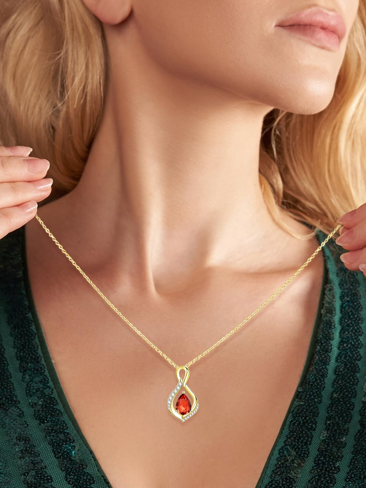 JIYVY32 Created Ruby Infinity Necklace for Women July Birthstone Necklaces 14k Gold Plating Anniversary Birthday Gifts for Wife Her Mom Girlfriend Birthstone Jewelry Gifts for Women