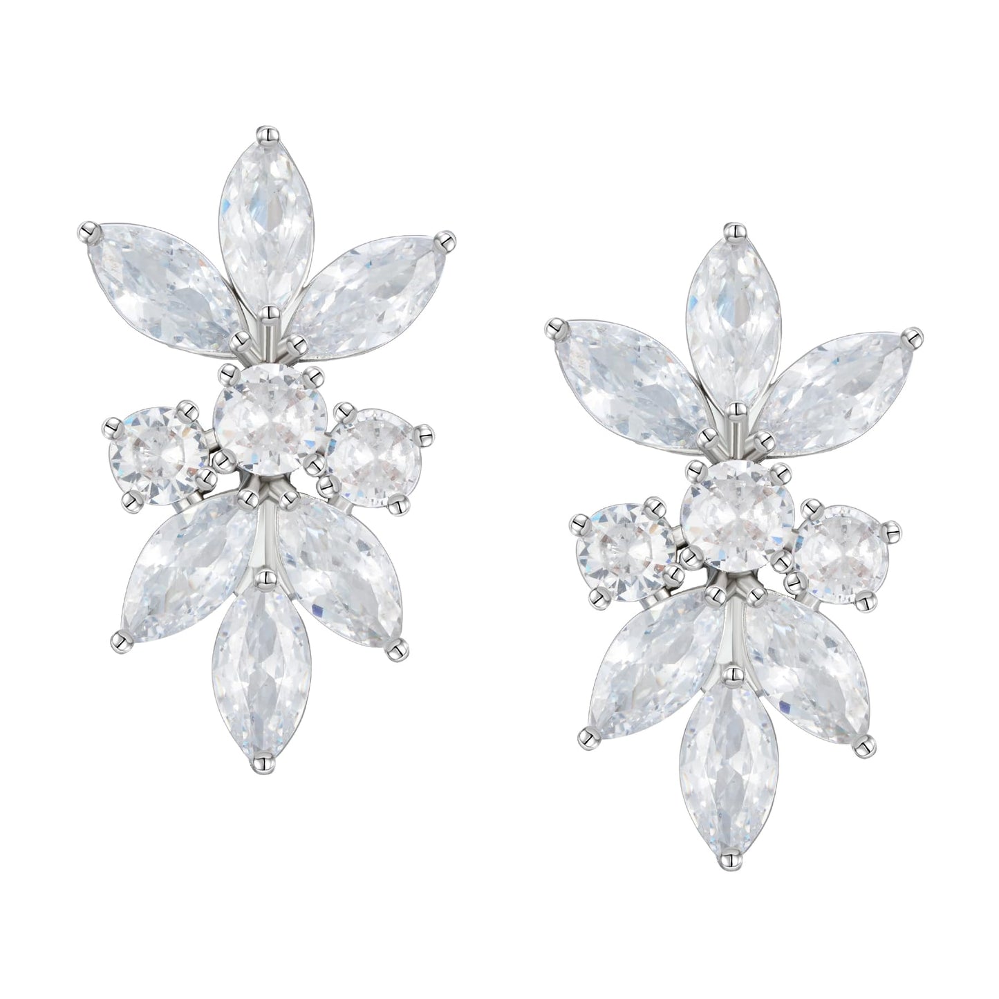 SWEETV Marquise Cubic Zirconia Wedding Bridal Stud Earrings for Brides Bridesmaids, Crystal Pearl Rhinestone Stud Earrings for Women Prom Party Jewelry Gifts (Silver-Cubic Zirconia)