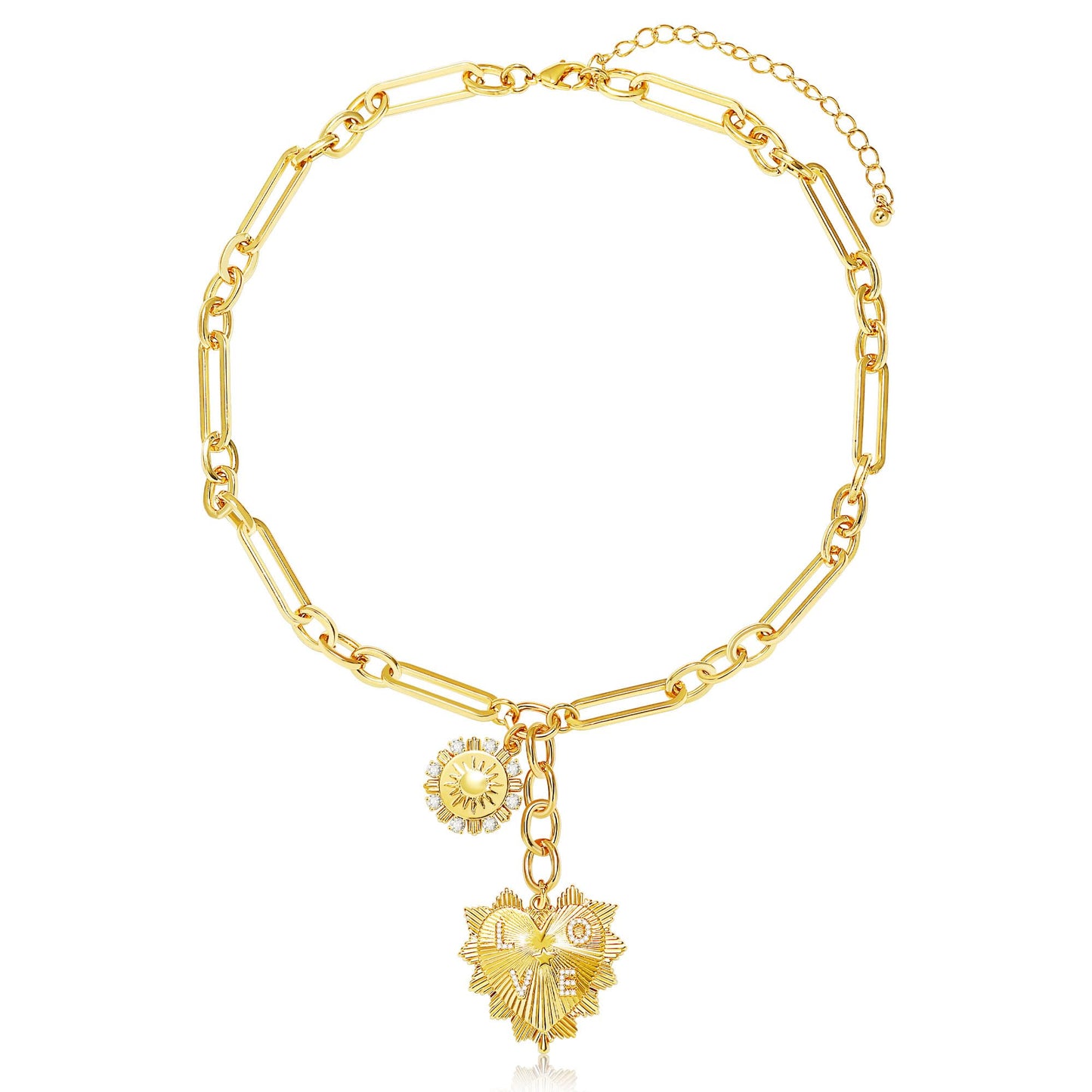 BONJOULRY Chunky Gold Necklace for Women, Trendy Non Tarnish 18K Gold Plated Chunky Heart Necklace Paperclip Chain Statement Charm Necklaces Birthday Gifts for Women Jewelry