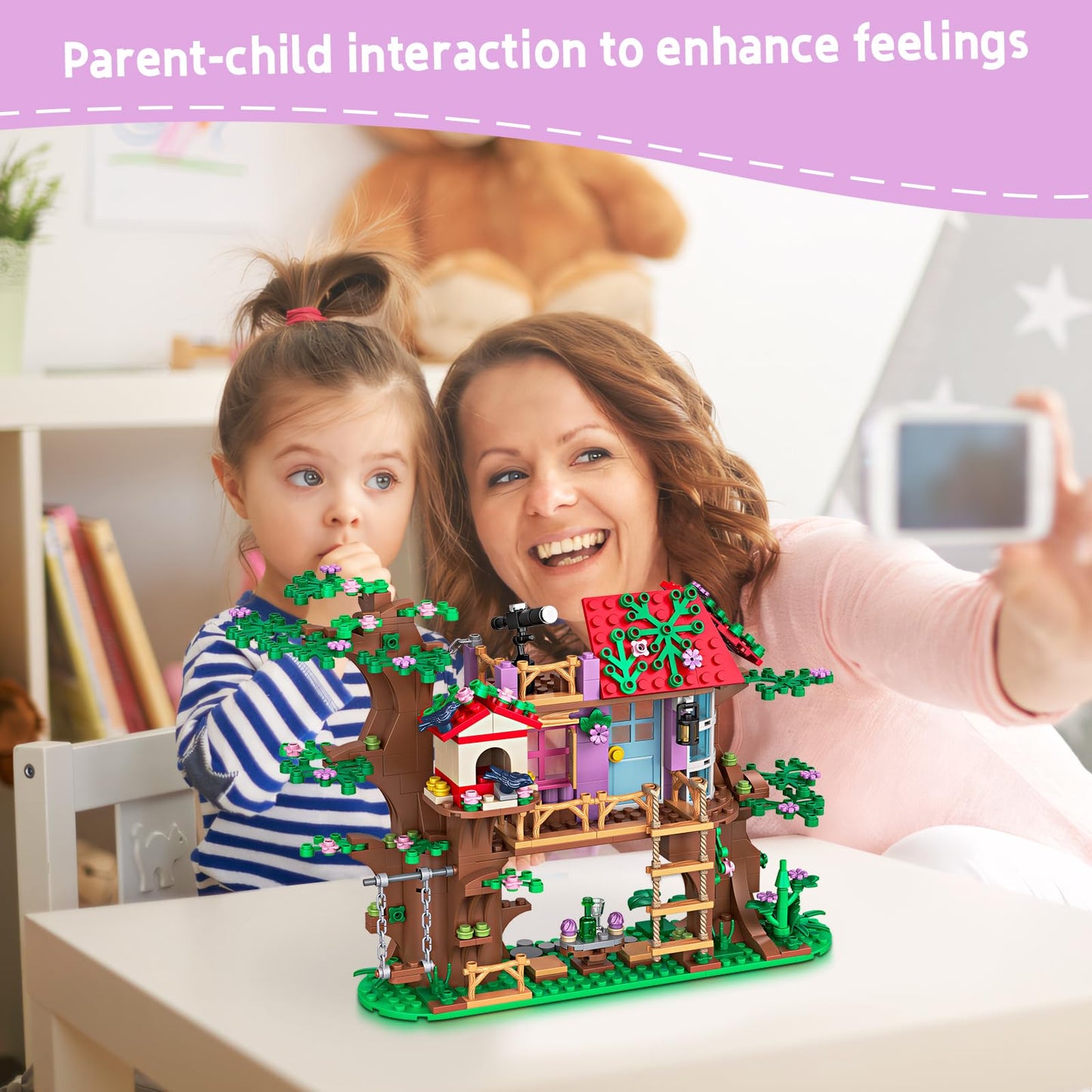 Myth Qholve Bird Tree House Building Block Set Creative Forest Playhouse Toy with Swing Ladder and Bird Nest Nature Adventure Kit for Nature Loving Kids Teens